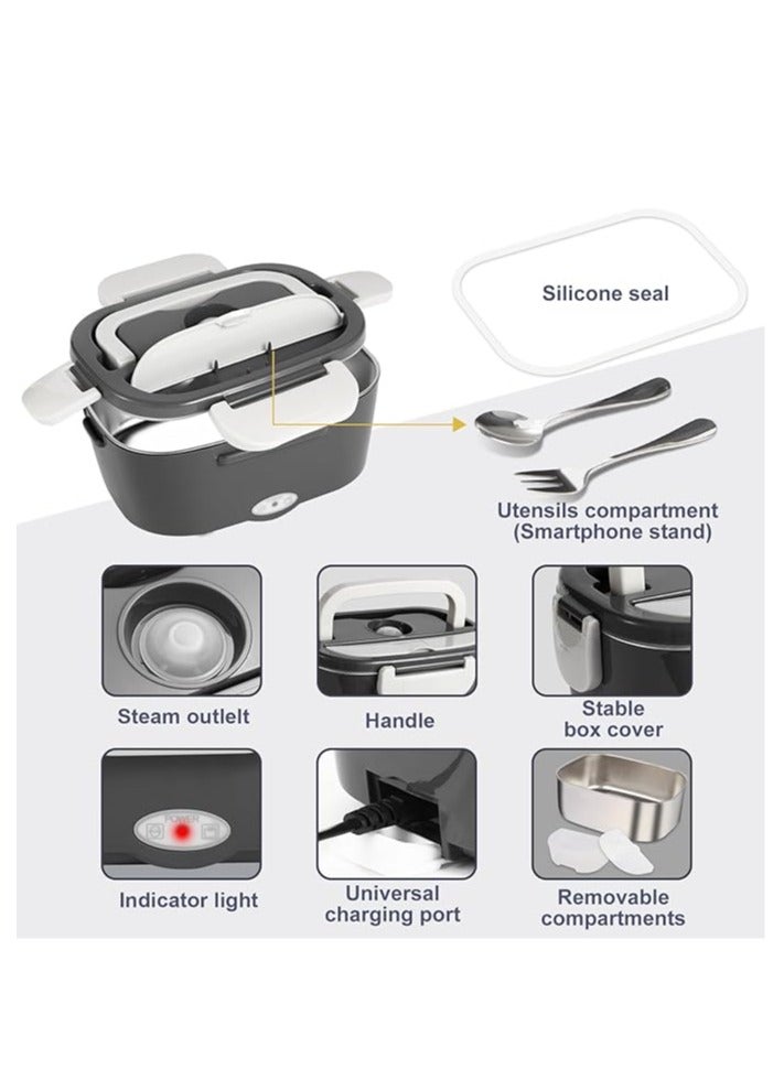 Arabest Electric Lunch Box 80W Food Heater for Adults, 12/24/110V Portable Lunch Warmer Upgraded Heated Lunch Box for Car/Truck/Office with SS Fork&Spoon and Insulated Carry Bag (Beige) - Image 5