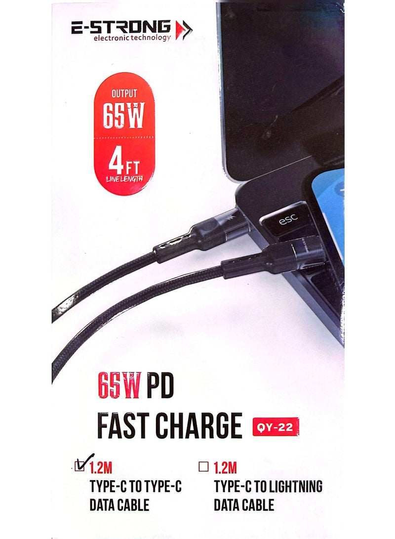 E-Strong FastCharge USB-C to USB-C fast charger cable, USB type C charger cable fast charging for iPhone 17,16, 15, Samsung Galaxy S 25, S24, S23 Black 1.2M - Image 2