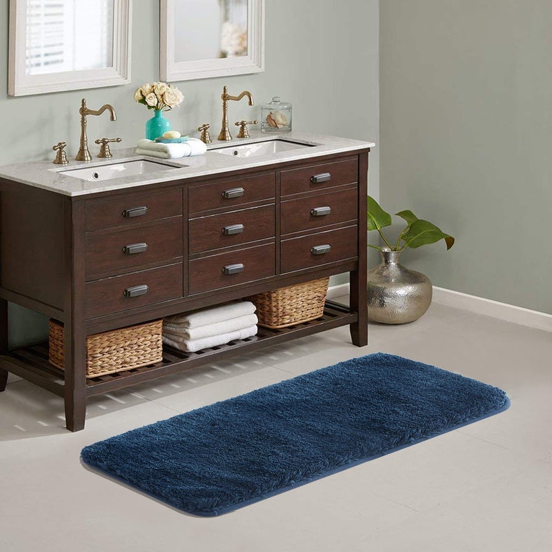 Suchtale Large Navy Shaggy Bathroom Mat 24 x 60  Extra Soft Machine Washable Microfiber Non Slip Mat With Rubber Back