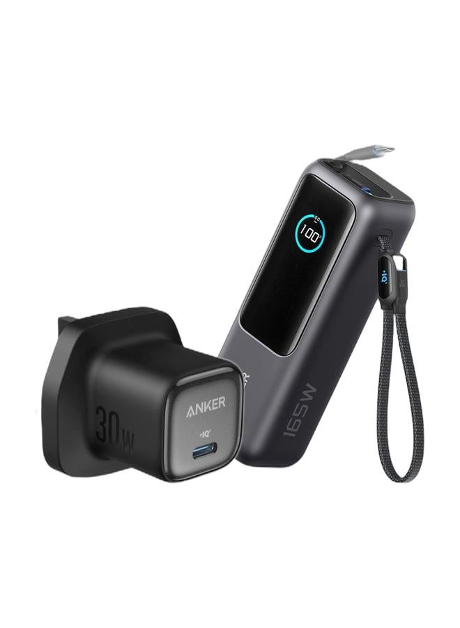 Anker 30W USB C Plug, Zolo Compact GaN USB C Charger, Enhanced Temperature Control, Compact Design and 3X Faster Charging, Compatible with iPhone, iPad, Samsung, Pixel, and More & Power Bank, 25,000mAh 165W Ultra-Fast Portable Charger for Dual Laptops, Fast Charging Battery Pack with Built-In and Retractable Cables, For iPhone 17/16 Series, Samsung, and MoreBundle - Image 1