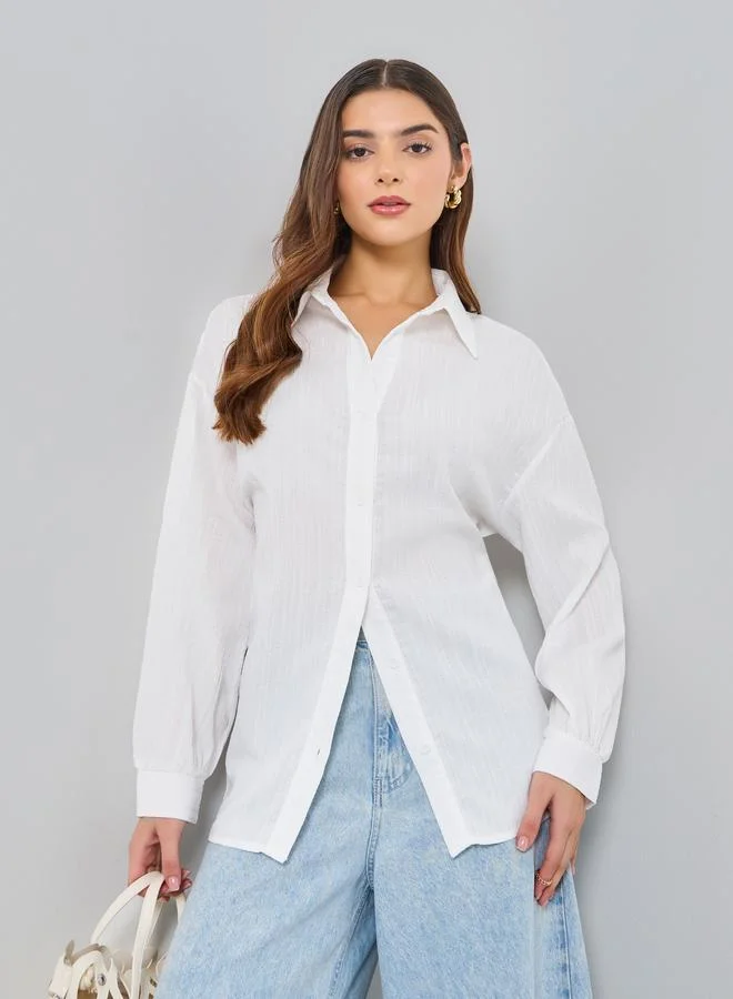 تايك تو بلوزة بارزة الملمس بأكمام طويلة