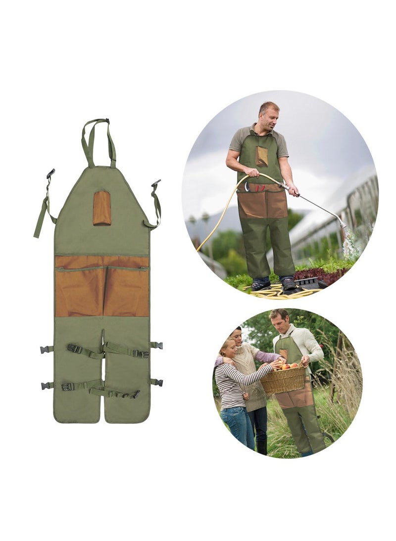 عام مريلة البستنة والتقليم متعددة الجيوب من قماش أكسفورد ممتدة الألوان (أخضر عسكري مع جيوب بنية) - Image 1