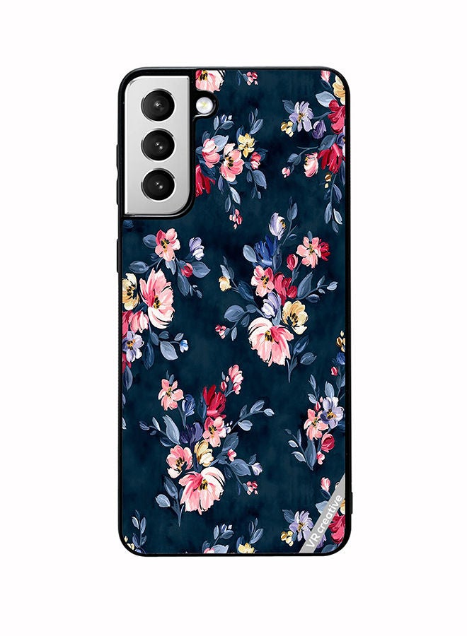 VR CREATIVE Protective Case Cover For Samsung Galaxy S22 Plus 5G A Navy Floral Print With Brightly Coloured Pink And Yellow Flowers On It Design Multicolour - Image 1