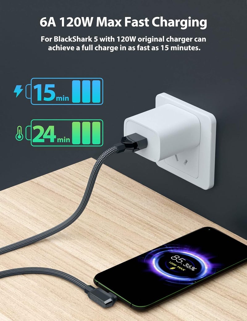 iMangoo USB C Cable 6 ft for Xiaomi 120W Fast Charging, 6A Type C Cable Right Angle Nylon Braided USBC to USB A Charger for Xiaomi Pad 5 12 12S Ultra 11T Pro 11 Lite NE, for Redmi Note 11 Pro Black - Image 2
