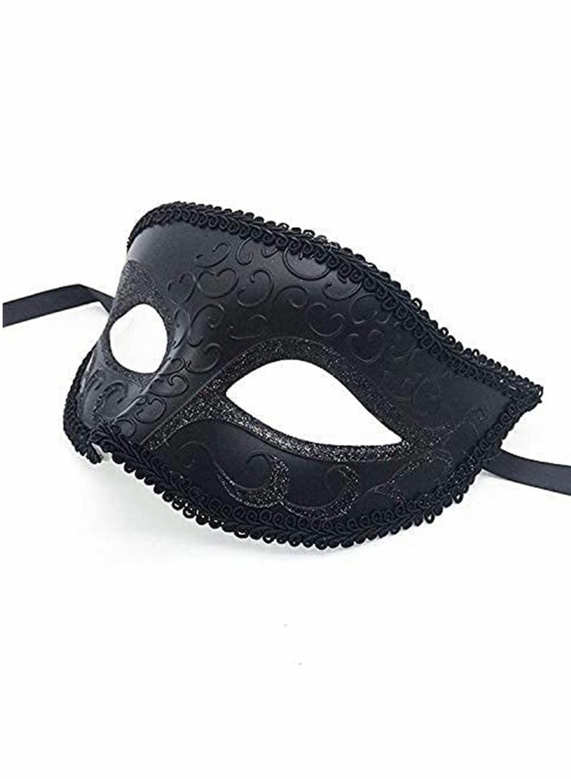 KASTWAVE Couples Mardi Gras Venetian Masquerade Masks Set, Side flower Mask and Painted Pattern Half Face Dress Up Mask, Party Costume Accessory (Black) - Image 5