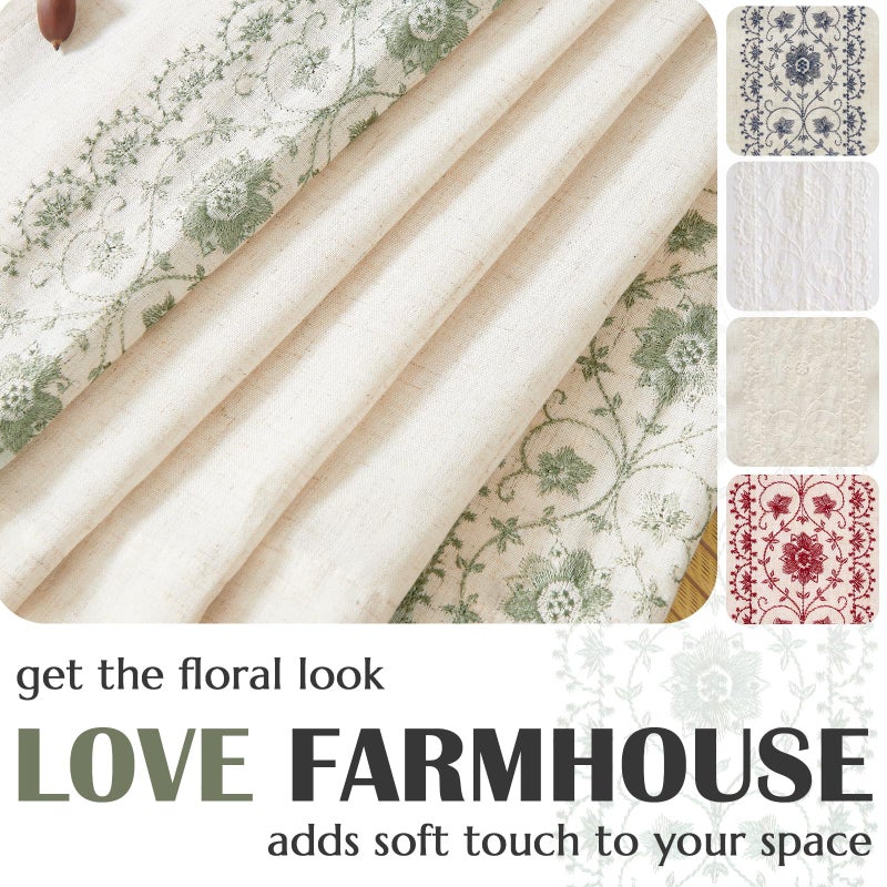 jinchan Weslie Boho Curtains for Bedroom Sage Green Vintage Floral Farmhouse Curtains 90 Inches Linen Drapes for Living Room Embroidered Light Filtering Drapes Rod Pocket Sage on Beige 2 Panels - Image 5