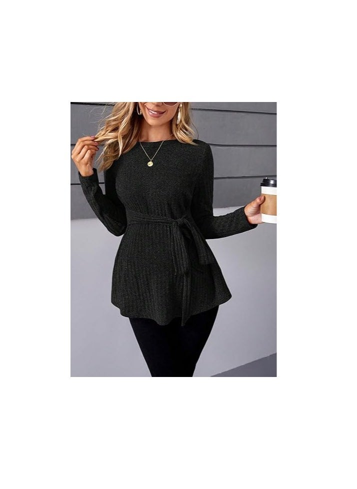 Women's Maternity Shirts Casual Long Sleeve Tie Front Ribbed Knit Pregnancy Tee Top - Image 4