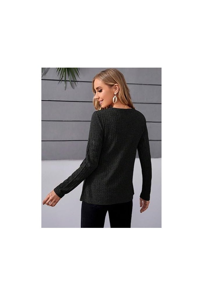 Women's Maternity Shirts Casual Long Sleeve Tie Front Ribbed Knit Pregnancy Tee Top - Image 5