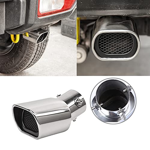 OtpOutopa Stainless Steel Car Exhaust Square Tip, 2.5" to 3.7" Universal Car Exhaust Pipe Tail Throat Tail Pipe, Modification Tailpipe Flue Muffler Rear Tip Pipe with Mesh (Curved,Silver) - Image 2