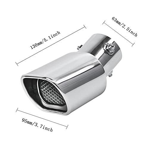 OtpOutopa Stainless Steel Car Exhaust Square Tip, 2.5" to 3.7" Universal Car Exhaust Pipe Tail Throat Tail Pipe, Modification Tailpipe Flue Muffler Rear Tip Pipe with Mesh (Curved,Silver) - Image 3