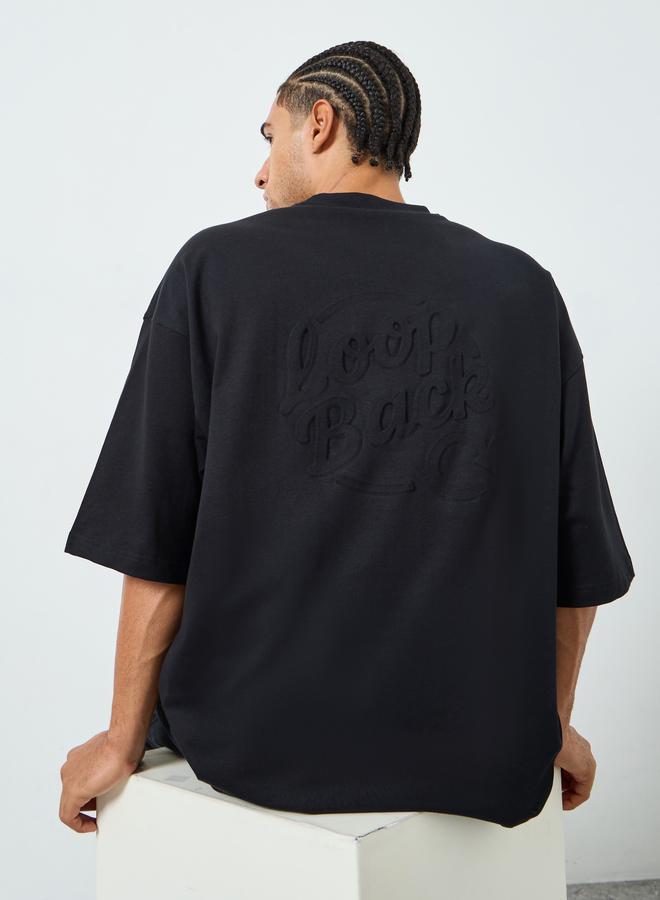 Styli Men Black Boxy Fit Embossed Print T-Shirt - Image 3