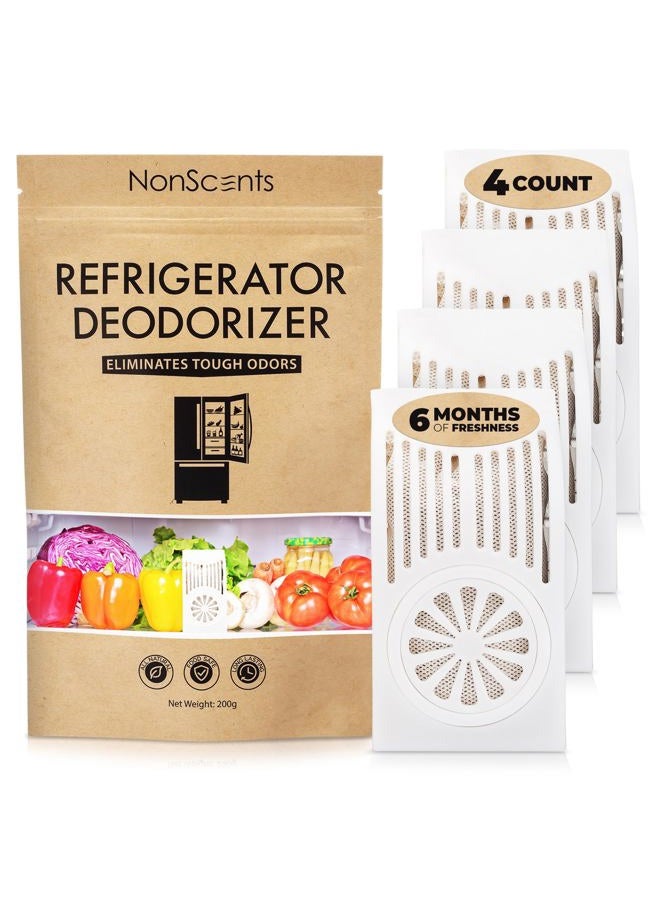 Refrigerator Deodorizer – Odor Eliminator for Fridge & Freezer – Outshines Baking Soda & Deodorizer with Activated Charcoal – Unscented & Long-Lasting, Freshen Refrigerator (4-Count)