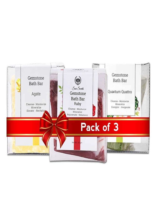 Seer Secrets Beauty Gift Hamper Handmade Ruby & Agate Bath Bar for Deep Cleansing Soap Moisturized & Glowing Skin| Paraben, Sulphate & Chemicals Free Soap - 161gm (Pack of 3) - Image 1