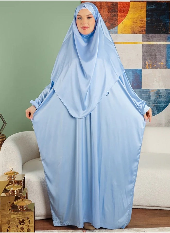 زمرد ثوب صلاة حرير ستان  ساده عملي مع غطاء الرأس من زمرد فاشون -فرنساوي  - Image 4