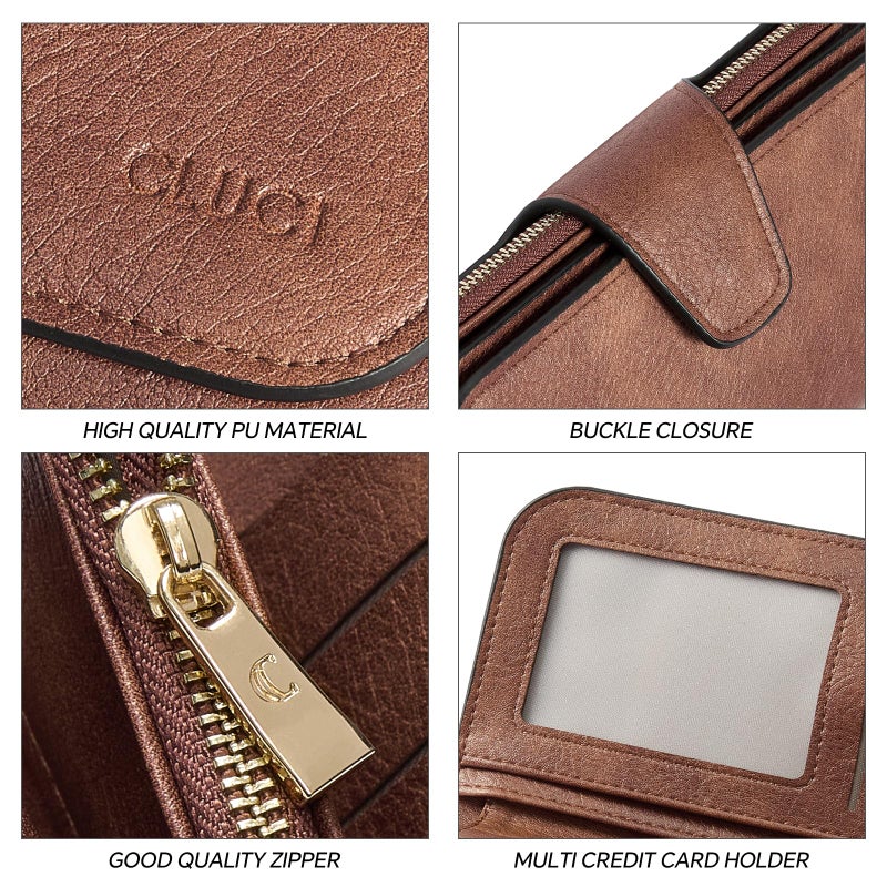 CLUCI Women Wallet Leather RFID Blocking Designer Trifold Card Holder Ladies Clutch with ID Window Brown - Image 5
