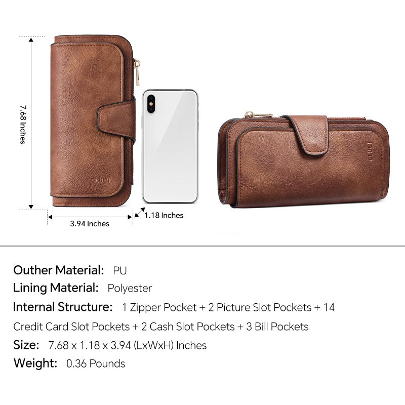 CLUCI Women Wallet Leather RFID Blocking Designer Trifold Card Holder Ladies Clutch with ID Window Brown - Image 3