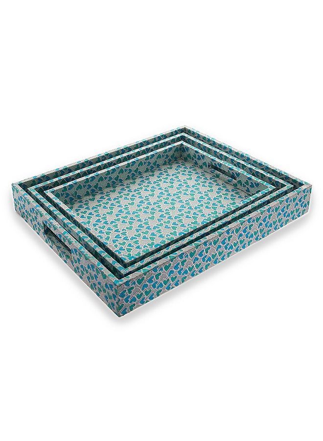 دانيا طقم صواني جلد ازرق  3 قطع مختلفة الاحجام - Image 2