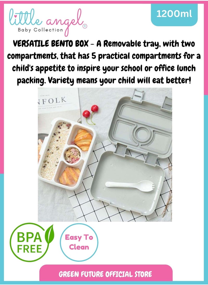 Little Angel - Kids Lunch Box - Leakproof Portable Bento Box with 4 Compartments, 1200 ML, Perfect for School - Blue - Image 1
