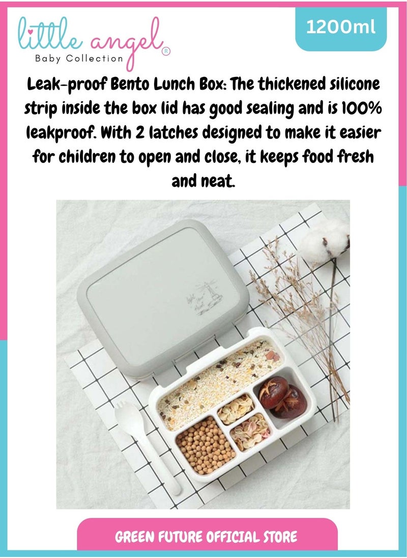 Little Angel - Kids Lunch Box - Leakproof Portable Bento Box with 4 Compartments, 1200 ML, Perfect for School - Blue - Image 1