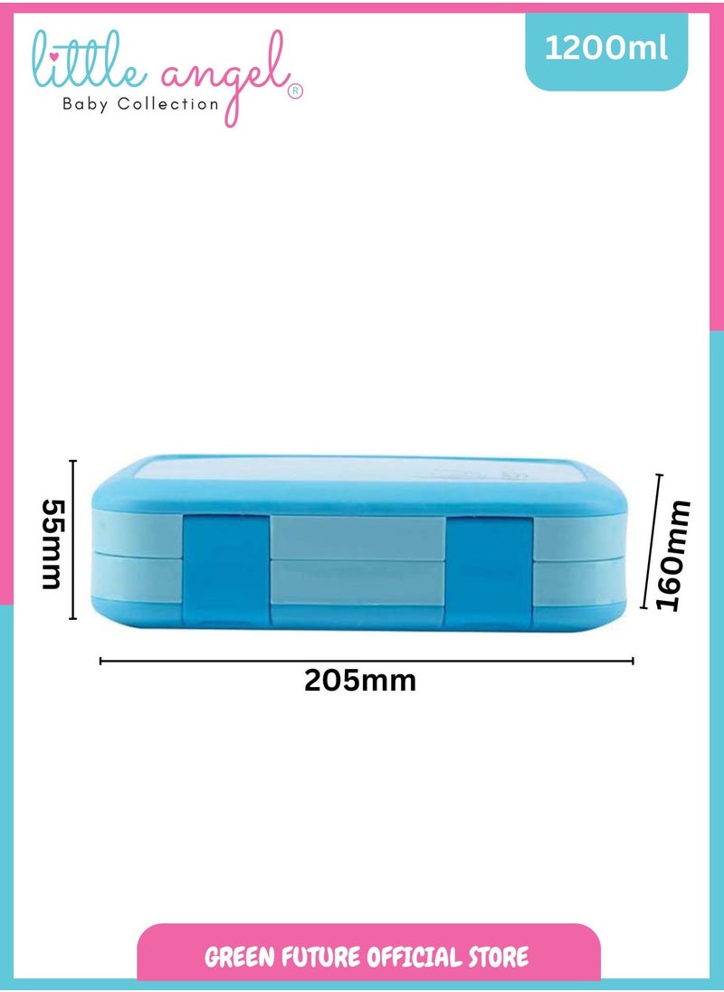 Little Angel - Kids Lunch Box - Leakproof Portable Bento Box with 4 Compartments, 1200 ML, Perfect for School - Blue - Image 1
