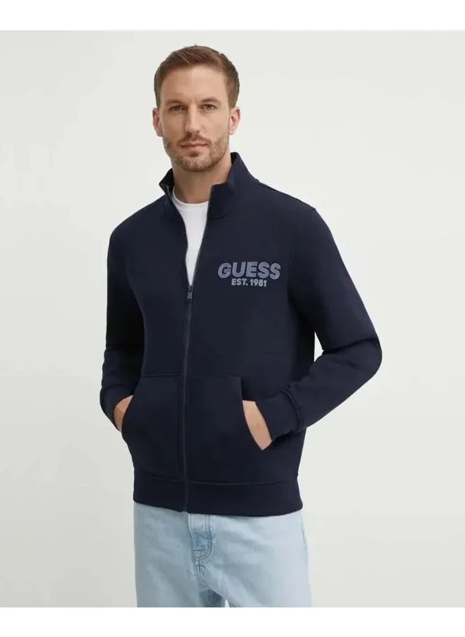 GUESS Zip Through Logo Detailed Sweatshirt