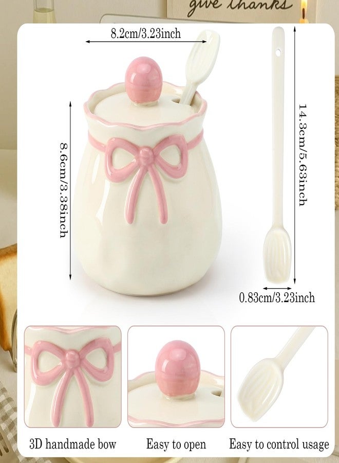 Ferrochef 2 Pcs Pink Bow Salt and Pepper Containers Cute Sugar Container with Lid Ceramic Salt and Pepper Cellars with Lids Spoons Pink Kitchen Gift for Women Coquette Decors for Spice Housewarming - Image 2