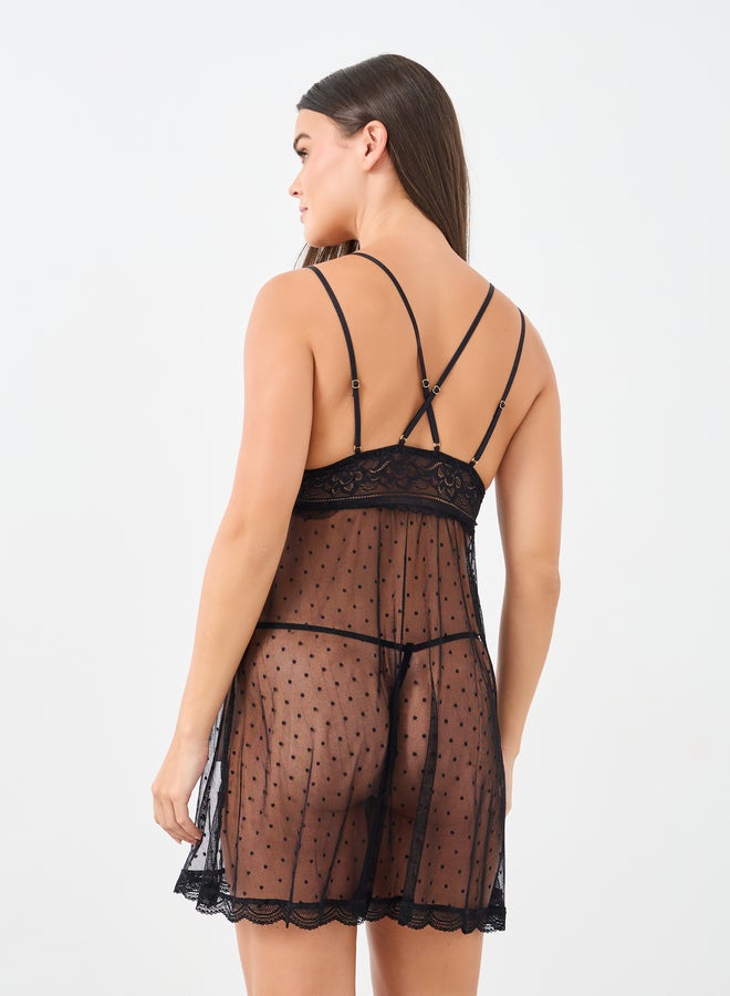 ستايلي بابي دول بحمالات مزدوجة بنقشة سويسرية مع ثونغ - Image 5