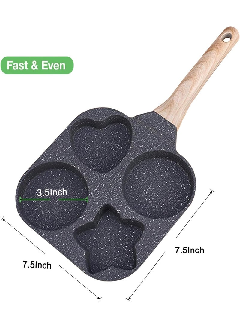 Nonstick Frying Pan,4-Cup Egg Pan Nonstick Divided Grill Frying Pan, 7.5 Inch Healthy Granite Egg Pan with Anti-scald Handle, Breakfast Skillet for Pancakes,Bacons (Black)  - Image 2
