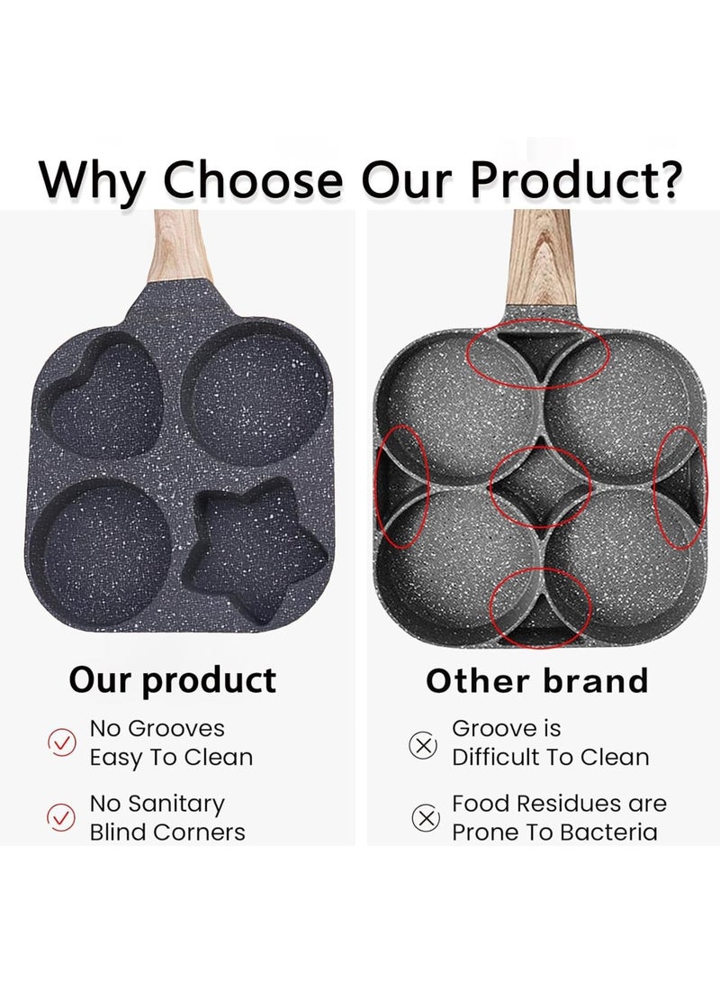 Nonstick Frying Pan,4-Cup Egg Pan Nonstick Divided Grill Frying Pan, 7.5 Inch Healthy Granite Egg Pan with Anti-scald Handle, Breakfast Skillet for Pancakes,Bacons (Black)  - Image 5
