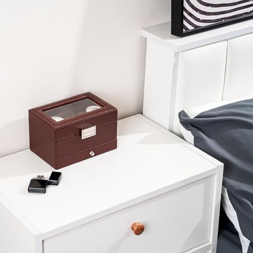 Procase صندوق ساعة الرجال من بروكيس - علبة عرض بـ 3 فتحات مع درج، غطاء زجاجي، تخزين مجوهرات وساعات بطبقتين - إسبريسو - Image 3