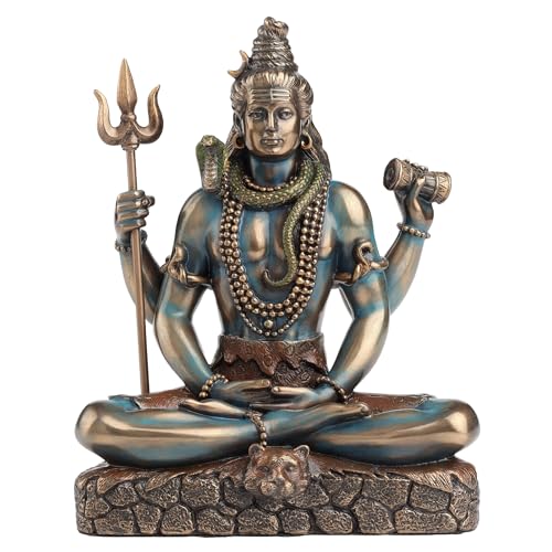 Veronese Design 6 14 Inch Lord Shiva in Lotus Pose Hindu God Destroyer of Evil Resin Statue Bronze Finish - Image 1