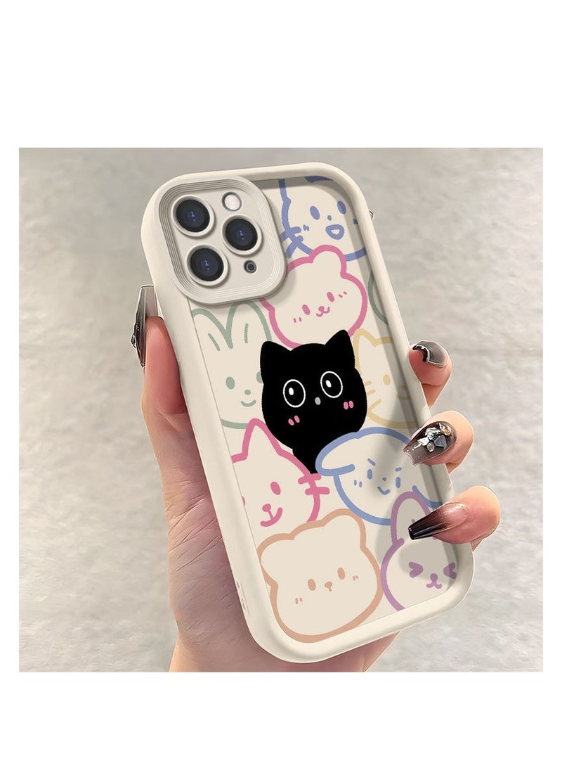 NIBEMINENT Cute Black Cat Protective TPU Case Cover For iPhone 16 Plus, Antique White