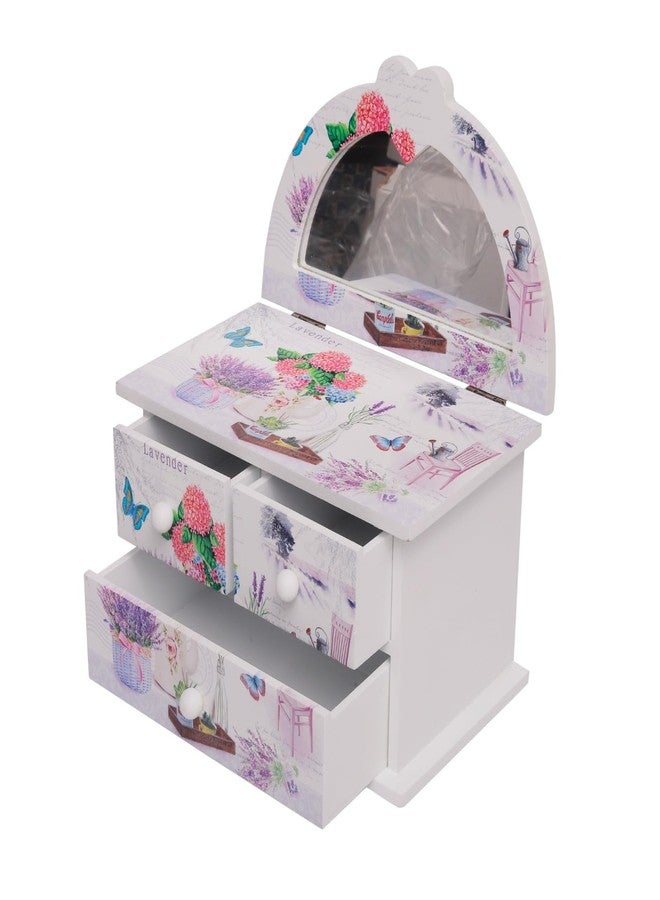 CherryBox Big White Flower Print 2 Layer 3 Drawer Jewelry Box for Women, Portable Jewelry Box Modern Design Large Capacity - Image 1