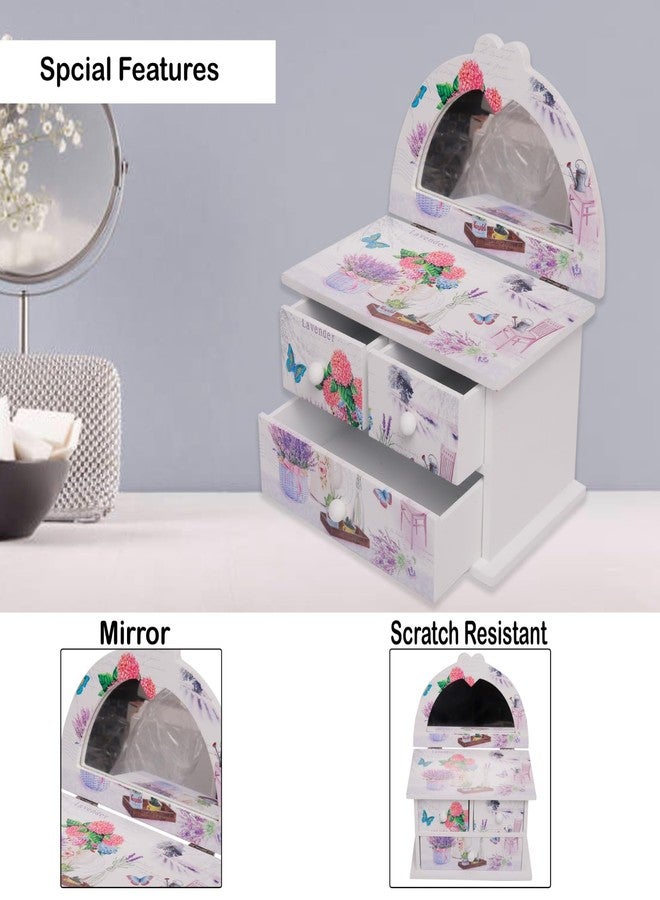 CherryBox Big White Flower Print 2 Layer 3 Drawer Jewelry Box for Women, Portable Jewelry Box Modern Design Large Capacity - Image 3