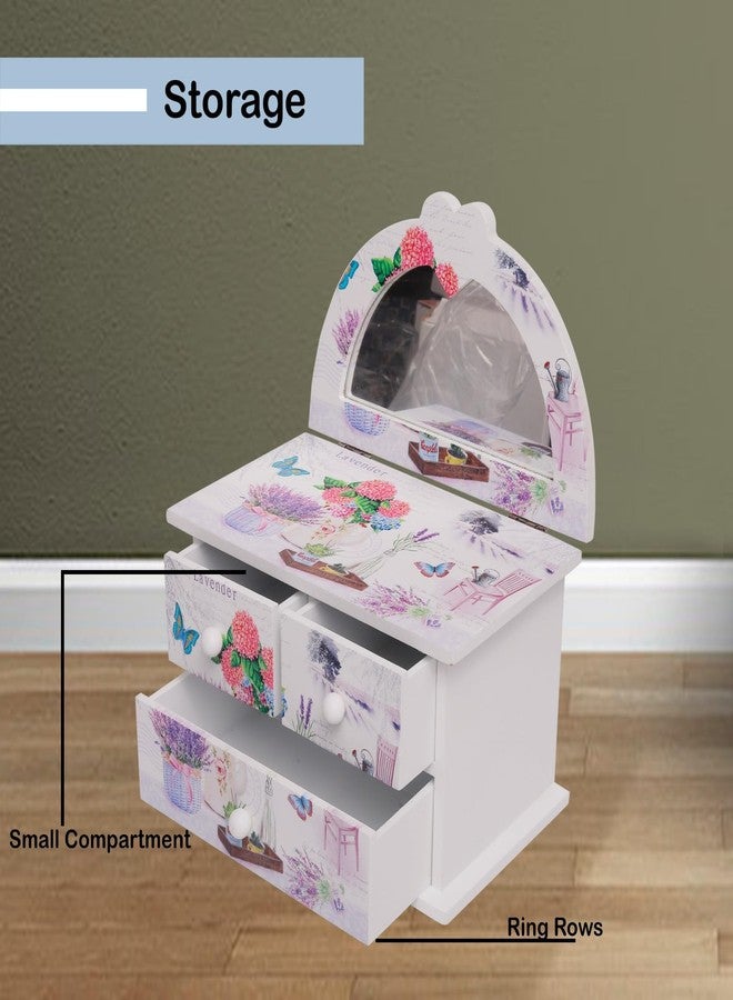 CherryBox Big White Flower Print 2 Layer 3 Drawer Jewelry Box for Women, Portable Jewelry Box Modern Design Large Capacity - Image 4