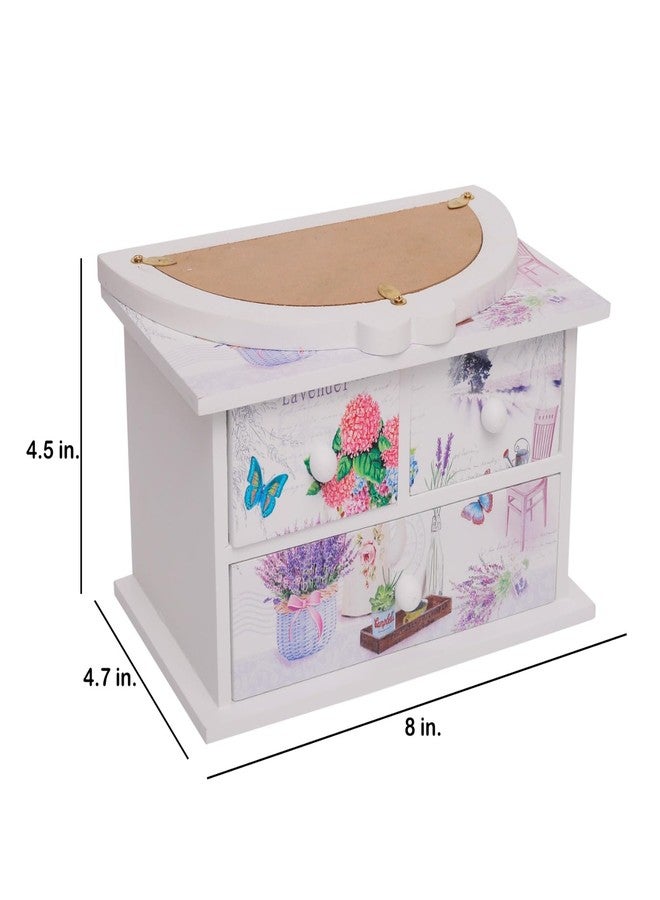 CherryBox Big White Flower Print 2 Layer 3 Drawer Jewelry Box for Women, Portable Jewelry Box Modern Design Large Capacity - Image 5