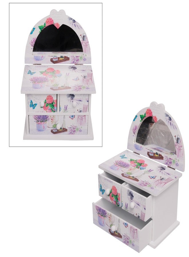 CherryBox Big White Flower Print 2 Layer 3 Drawer Jewelry Box for Women, Portable Jewelry Box Modern Design Large Capacity - Image 2