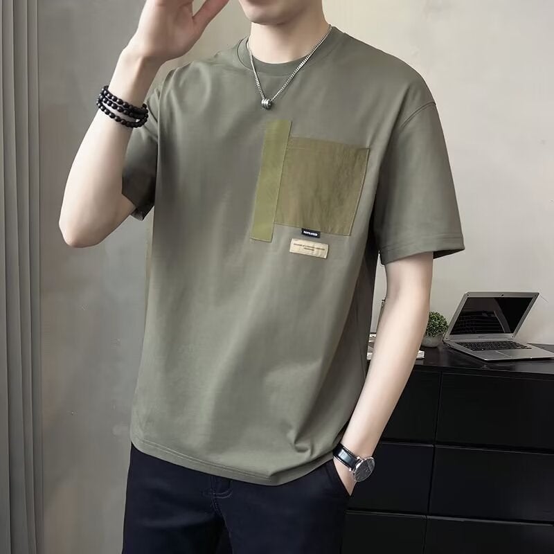 New Short-Sleeved T-Shirt Men'S Summer Korean-Style Trendy Simple Half-Sleeved Top Hong Kong-Style Loose Casual Trendy Brand T-Shirt - Image 1