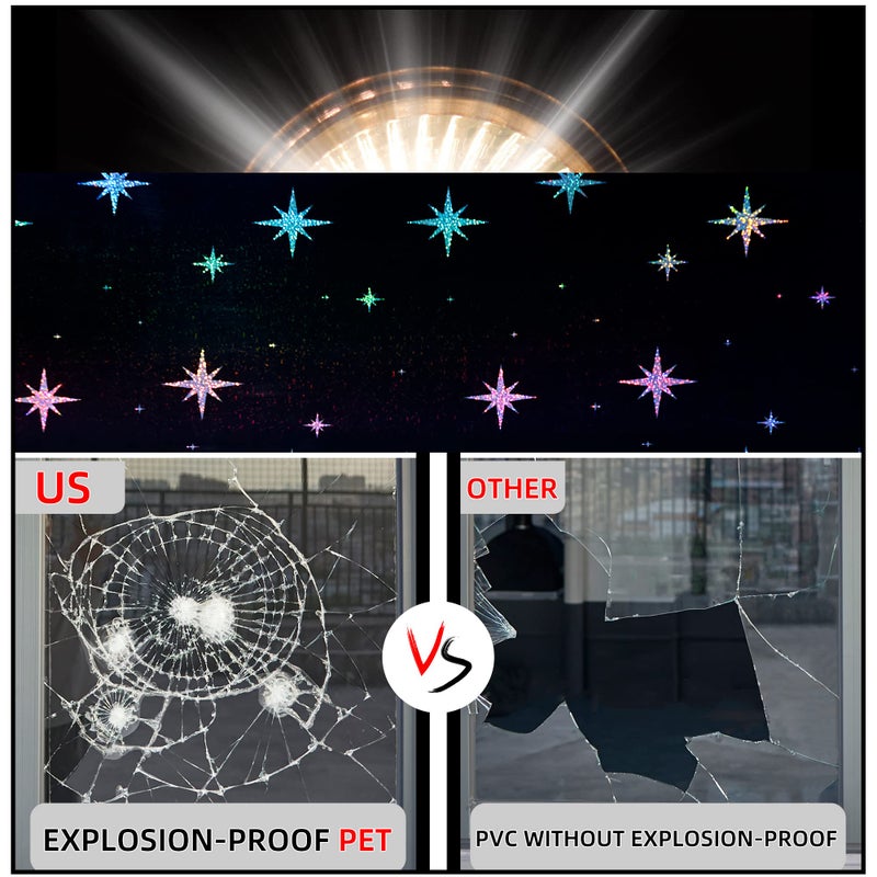 FuFin Total Blackout Window Film with Free Installation Tools, Explosion-Proof PET Material, 100% UV and Light Blocking, Rainbow Star Laser Room Darkening Window Film (Black Star 17.5" x 78.7") - Image 5