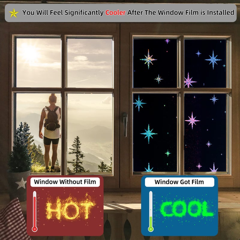 FuFin Total Blackout Window Film with Free Installation Tools, Explosion-Proof PET Material, 100% UV and Light Blocking, Rainbow Star Laser Room Darkening Window Film (Black Star 17.5" x 78.7") - Image 3