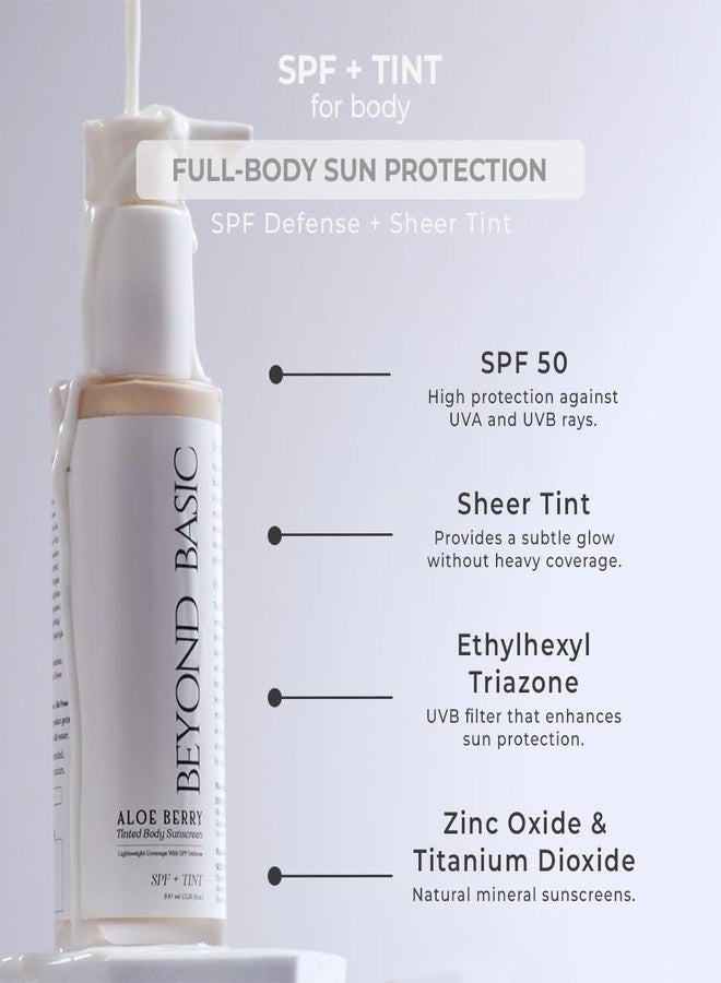 Beyond Basic Aloe Berry Tinted Body Sunscreen, SPF 50, Lightweight Coverage with Natural Mineral Sunscreens, 100 ml - Image 3