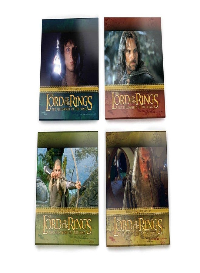 Trend Setters The Lord of The Rings - Fellowship of The Ring 20th Anniversary - Characters - Set of Four 4” x 4” Glass Coasters - Comes with Stylish Modern Wooden Coaster Stand - for Gifting and Collecting - Image 1
