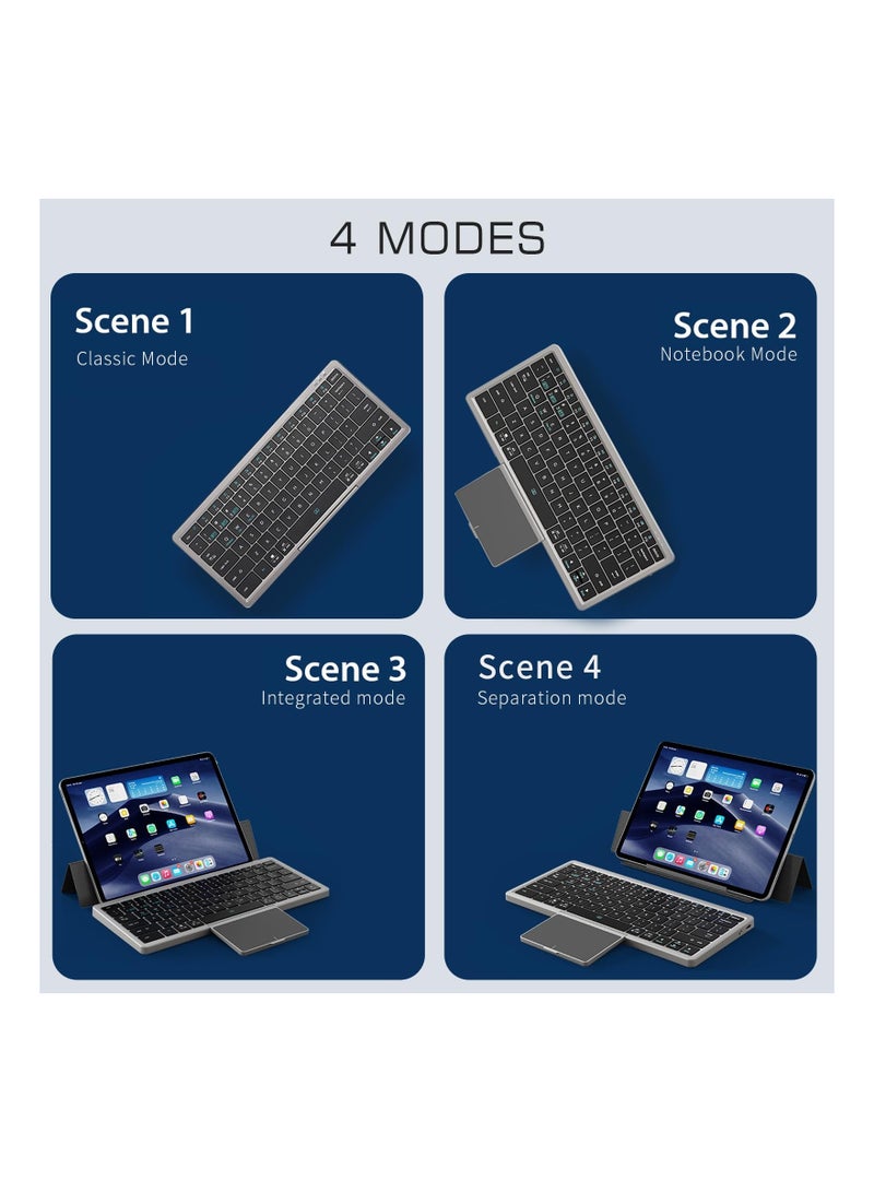 واي آند دي Full Size Wireless Bluetooth Keyboard with Hidden Touchpad , (Sync Up to 3 Devices) Portable Connection PU Tablet Stand for Windows iOS Android Mac, Black - Image 2