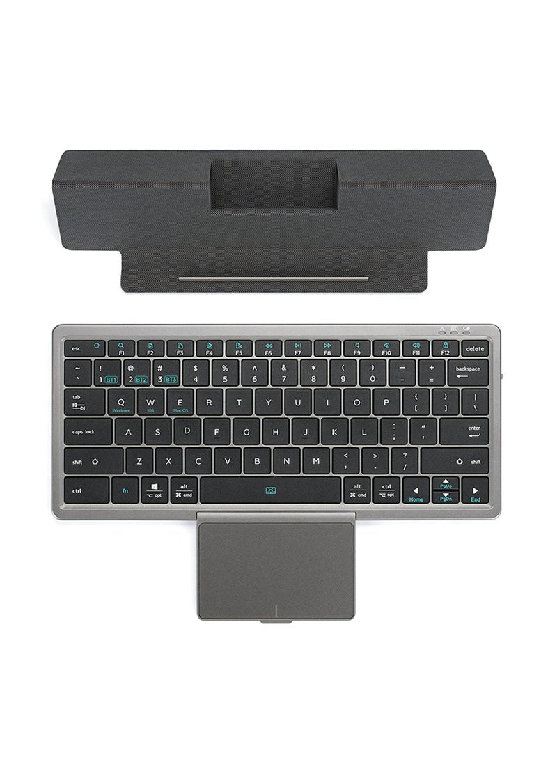 واي آند دي Full Size Wireless Bluetooth Keyboard with Hidden Touchpad , (Sync Up to 3 Devices) Portable Connection PU Tablet Stand for Windows iOS Android Mac, Black - Image 1