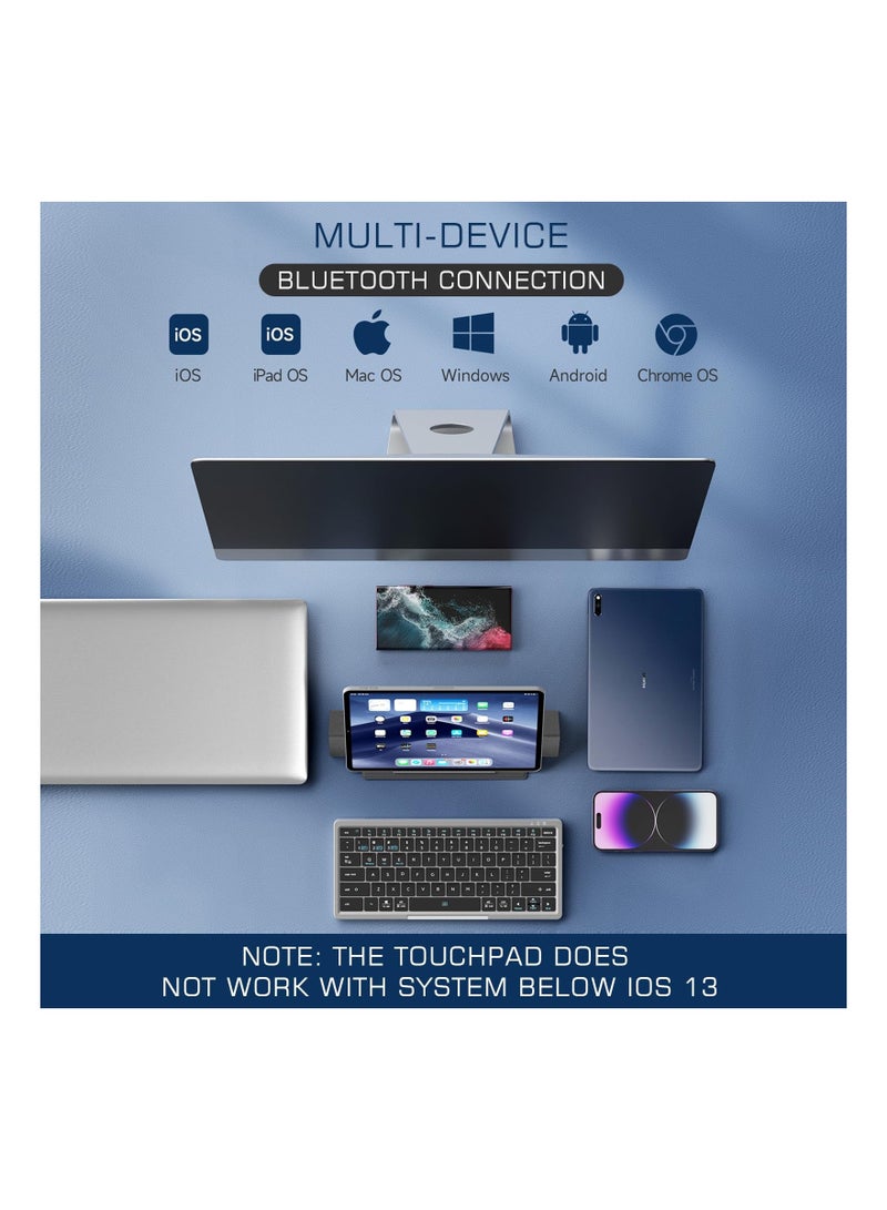 واي آند دي Full Size Wireless Bluetooth Keyboard with Hidden Touchpad , (Sync Up to 3 Devices) Portable Connection PU Tablet Stand for Windows iOS Android Mac, Black - Image 3