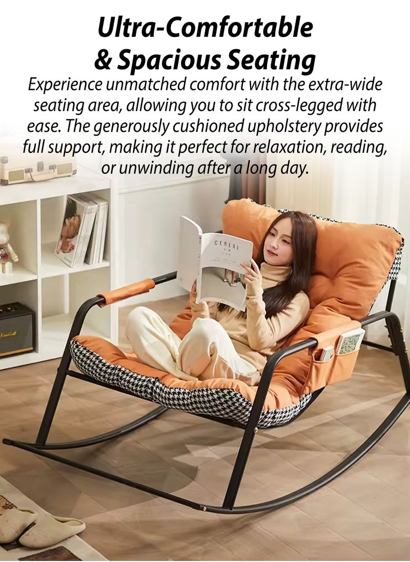 DBLEW - Modern Tufted Upholstered Rocking Chair with Extra-Wide Seating and Armrest, Reclining  Seat Thick Cushioned Removable Upholstery, Sturdy Black Metal Frame, Anti-Tip Safety Design, Silent Non-Slip Base, and Ergonomic Curved Back for Indoor & Outdoor Lounge, Camping, Picnics, Patio, Garden, Backyard, Lawn, Balcony, Porch, Bedroom and Living Room - Image 1