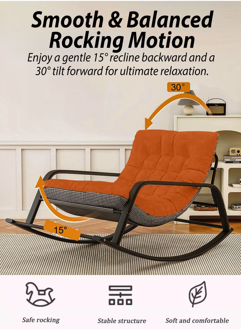 DBLEW - Modern Tufted Upholstered Rocking Chair with Extra-Wide Seating and Armrest, Reclining  Seat Thick Cushioned Removable Upholstery, Sturdy Black Metal Frame, Anti-Tip Safety Design, Silent Non-Slip Base, and Ergonomic Curved Back for Indoor & Outdoor Lounge, Camping, Picnics, Patio, Garden, Backyard, Lawn, Balcony, Porch, Bedroom and Living Room - Image 1