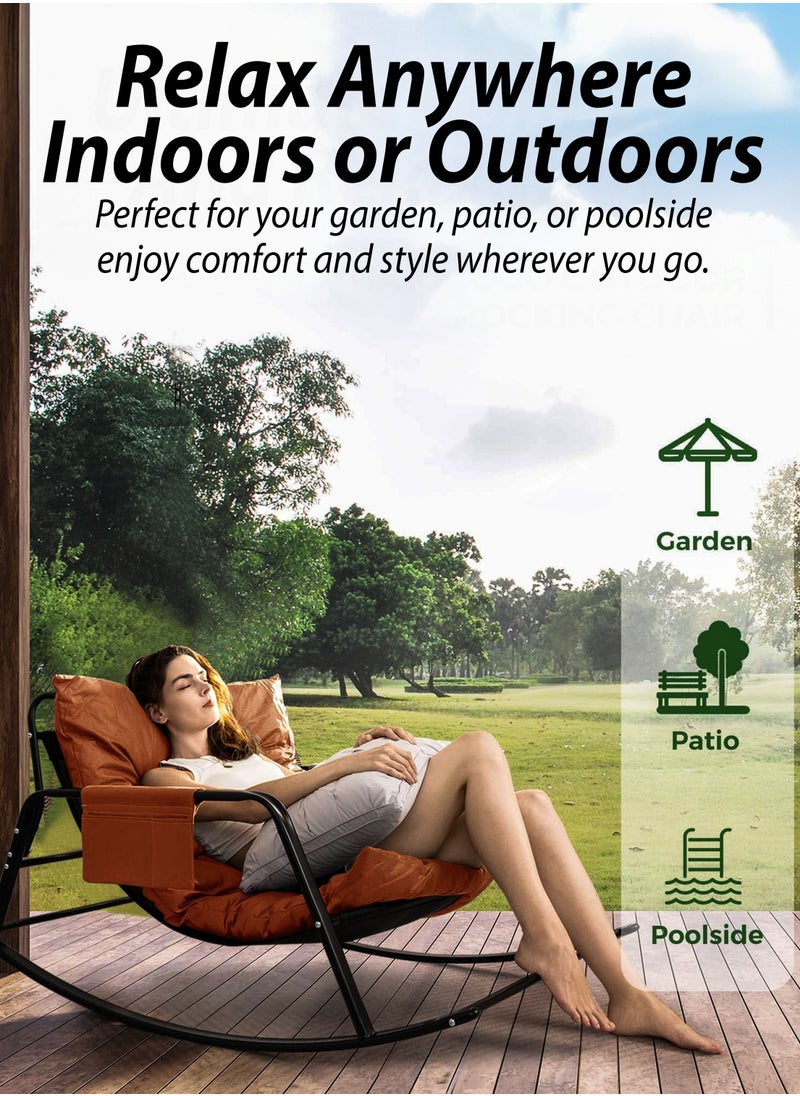 DBLEW - Modern Tufted Upholstered Rocking Chair with Extra-Wide Seating and Armrest, Reclining  Seat Thick Cushioned Removable Upholstery, Sturdy Black Metal Frame, Anti-Tip Safety Design, Silent Non-Slip Base, and Ergonomic Curved Back for Indoor & Outdoor Lounge, Camping, Picnics, Patio, Garden, Backyard, Lawn, Balcony, Porch, Bedroom and Living Room - Image 1