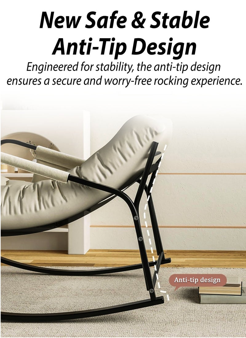 DBLEW - Modern Tufted Upholstered Rocking Chair with Extra-Wide Seating and Armrest, Reclining  Seat Thick Cushioned Removable Upholstery, Sturdy Black Metal Frame, Anti-Tip Safety Design, Silent Non-Slip Base, and Ergonomic Curved Back for Indoor & Outdoor Lounge, Camping, Picnics, Patio, Garden, Backyard, Lawn, Balcony, Porch, Bedroom and Living Room - Image 1