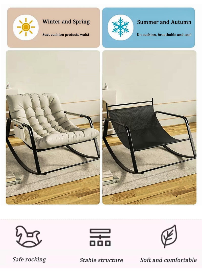 DBLEW - Modern Tufted Upholstered Rocking Chair with Extra-Wide Seating and Armrest, Reclining  Seat Thick Cushioned Removable Upholstery, Sturdy Black Metal Frame, Anti-Tip Safety Design, Silent Non-Slip Base, and Ergonomic Curved Back for Indoor & Outdoor Lounge, Camping, Picnics, Patio, Garden, Backyard, Lawn, Balcony, Porch, Bedroom and Living Room - Image 1